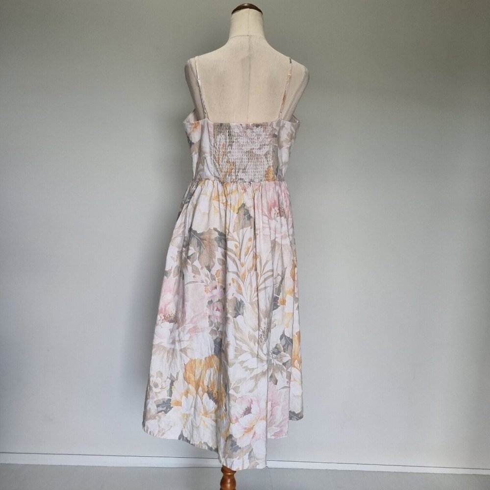 H&M Mulitcolour Floral Linen Blend A-Line Midi Dress Size 12 - Picture 5 of 8